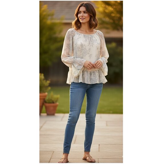 LUISA RICCI, 100% silk Boho long sleeve floral sheer blouse - Picture 2 of 11